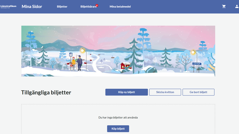 Startsidan på Länstrafikens tjänst Mina Sidor